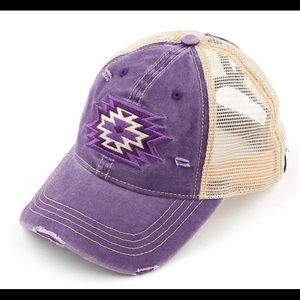 C.C. Ponytail / Bun Purple Aztec Baseball Cap